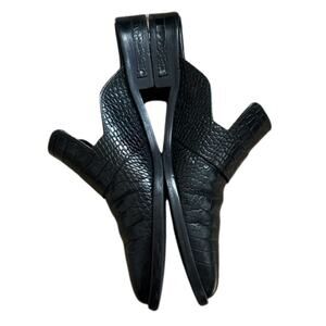 Freda Salvador “Keen” Black Croc-Print Leather Mule Flats